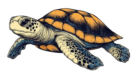 Obraz premium A stylized illustration of a turtle swimming gracefully.