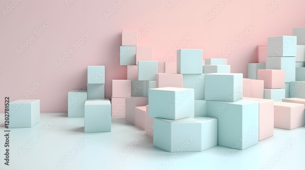 Poster dynamic colorful cube arrangement modern studio 3d rendering minimalist environment aerial view abst