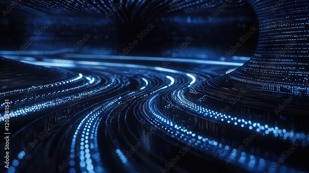 Aufkleber A captivating abstract digital background featuring glowing blue lines and dots, symbolizing interconnected networks and futuristic technology in a dark environment.