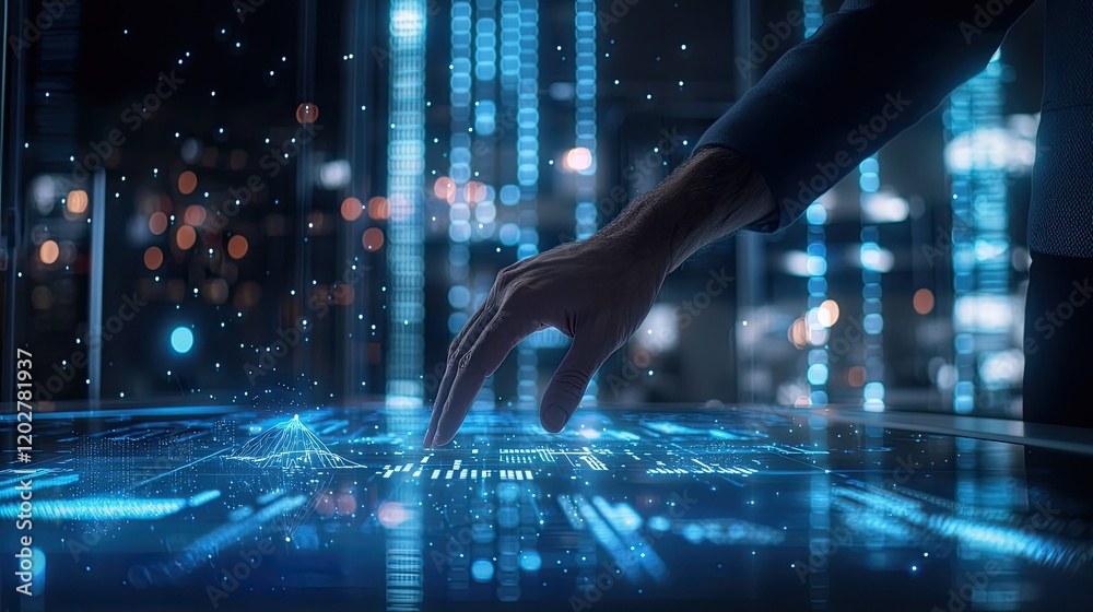 Aufkleber A business professional interacts with a digital financial graph in a modern office, symbolizing growth and success in advanced analytics and strategic planning.