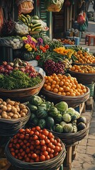Vibrant Produce Market Displayed Warm Golden Light. AI Generated
