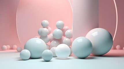 Naklejka premium Dynamic abstract sphere arrangement modern studio digital art minimalist environment aerial view contemporary design