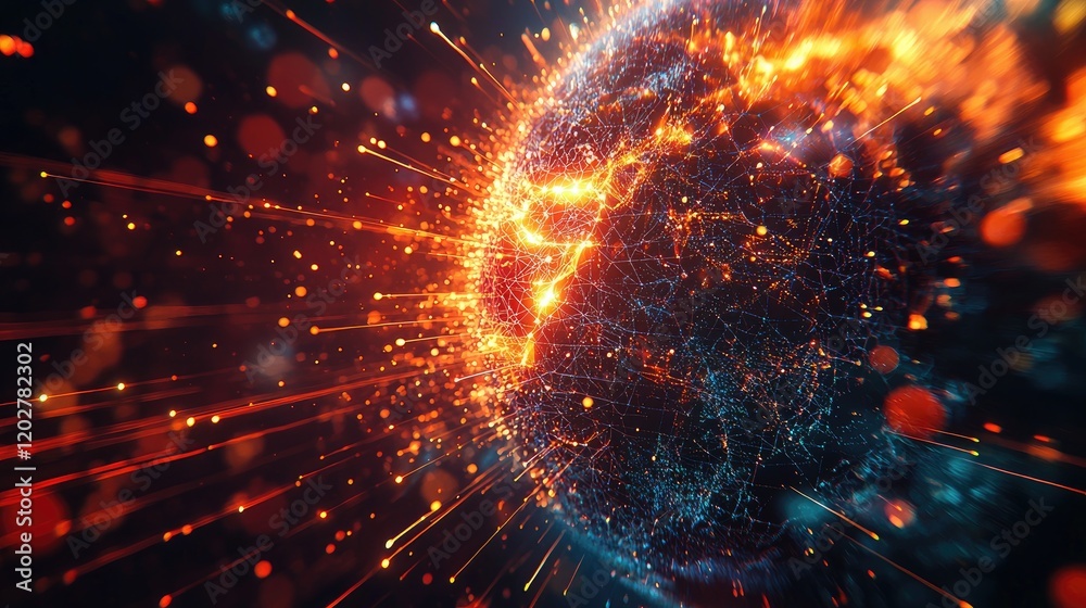 Leinwandbilder This abstract image showcases a global network connection with vibrant data points and lines, symbolizing digital communication and technological advancement in a modern