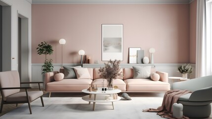 Obraz premium Modern living room interior design showcase cozy home visual content elegant environment wide angle contemporary concept