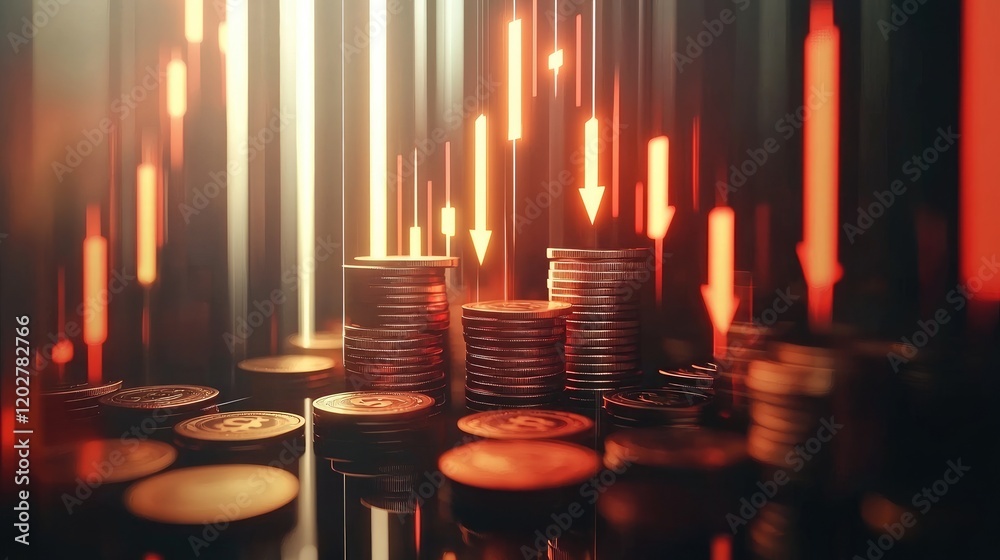 Poster visual representation of financial growth through rising coins and upward arrows, emphasizing invest