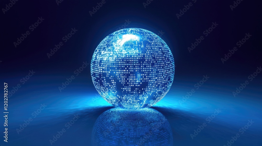 Aufkleber A stunning digital illustration of a globe composed of binary code and glowing dots, representing global connectivity and technological innovation in a modern blue settin