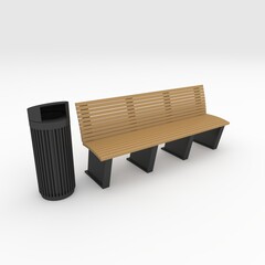 3d render bench park design element. Furniture Collection