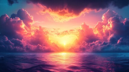 Fototapeta premium Vibrant sunset over calm ocean. (1)