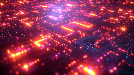 Fototapeta premium Abstract Glowing Circuit Board Pattern: Digital Technology Background