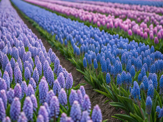 Fototapeta premium Background, flower, purple, nature, flowers, field, spring, plant, lavender, garden, violet, bloom, blossom, summer, blue, hyacinth, flora, meadow, floral, landscape, agriculture, muscari, grass, colo