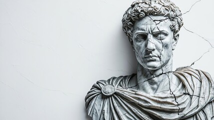 The Ides of March Ancient bust sculpture with cracks and detail.