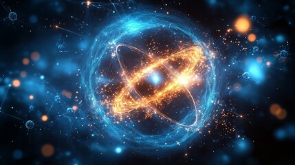 Obraz premium Captivating Visual of an Atom Surrounded by Cosmic Energy
