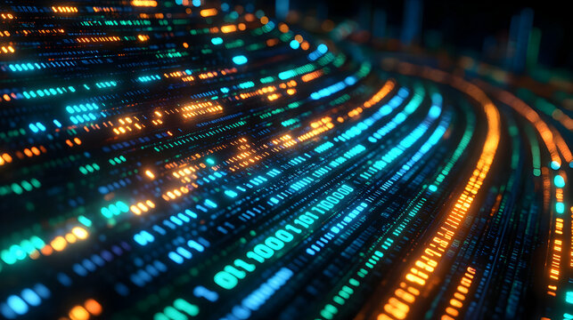 Abstract Glowing Data Stream: Digital Technology Background