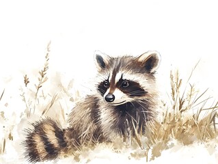 Obraz premium Adorable Raccoon in Watercolor: Serene Wildlife Art