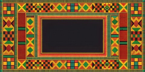 Obraz premium Vibrant Geometric Textile Pattern with Central Empty Space Ideal for Design Projects