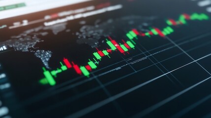 Fototapeta premium Global Stock Market Data Fluctuation Dramatic Red Green Candlestick Chart. AI Generated