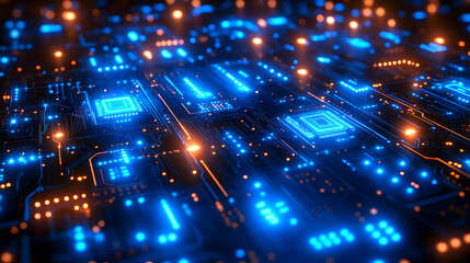 Fototapeta premium Abstract Glowing Circuit Board: Digital Network Technology Background