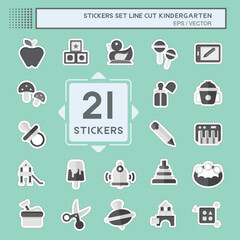 Sticker line cut Set Kindergarten. related to kids symbol. design editable