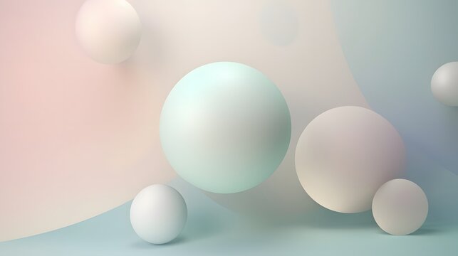 Dynamic 3d spheres floating abstract design digital art soft colors minimalist style modern aesthetic