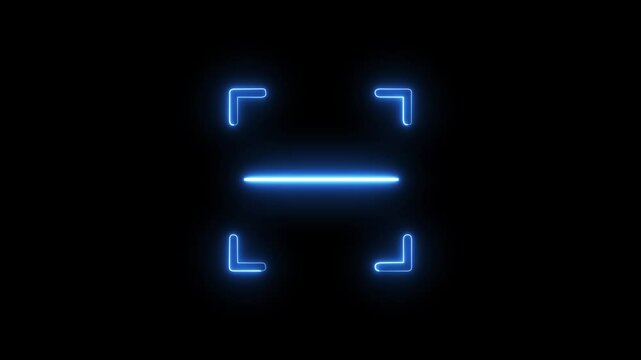 Glowing blue colour neon QR Code Scanning Animation icon. Blue QR Code Scan Effect in Seamless Loop. Vector illustration. 4K Video motion graphic animation.