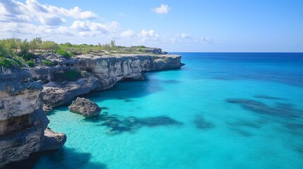 Obraz premium Coastal Cliffs and Turquoise Ocean Under a Blue Sky