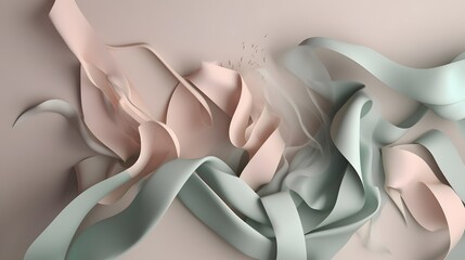 Dynamic flowing ribbons art installation studio space digital artwork creative environment aerial view abstract concept