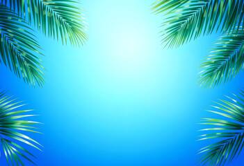 Fototapeta premium Tropical Summer Background with Palm Leaves and Blue Sky