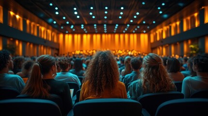 Engaging Event Crowd Enjoying a Performance in a Well-Lit Auditorium