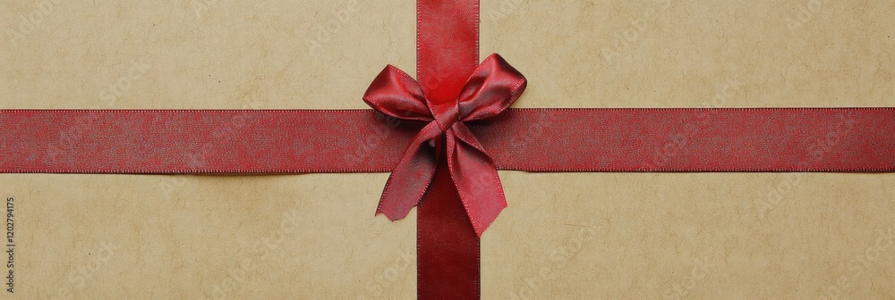 Leinwandbilder gift wrapped in brown paper with a red ribbon and bow displayed on a neutral background. generative 