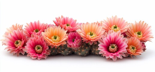 Obraz premium Blooming cactus flowers, studio shot, white background, website design