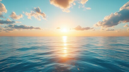 Obraz premium Serene ocean sunset with calm waves and colorful sky.