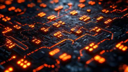 Abstract Glowing Circuit Board:  High-Tech Digital Network Technology Background