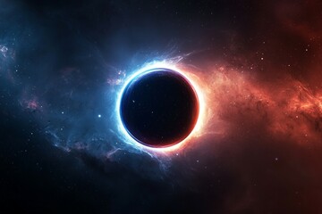 Fototapeta premium Large black hole is surrounded by a bright blue and red circle