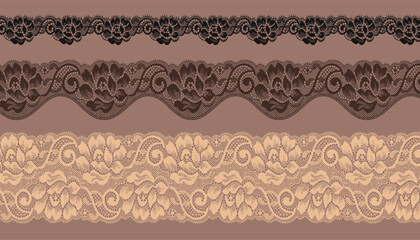Abstract Carnation Pattern Lace Trim in Three Sizes.
