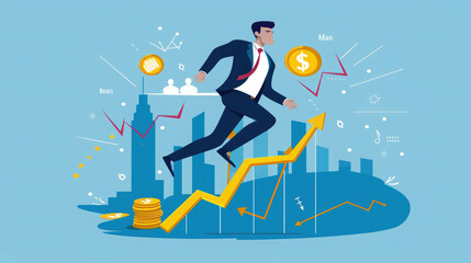 Fototapeta premium business man running on graph