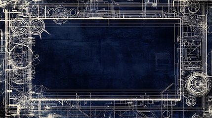 Abstract Dark Blue Grunge Background with White Geometric Frame