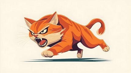 Angry ginger cat sprinting, off-white background, cartoon style, for website design