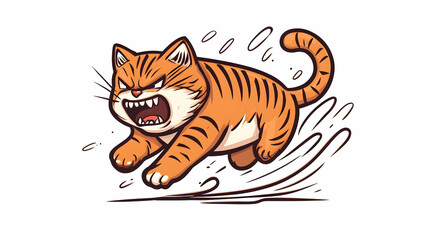 Angry orange tabby cat charging, cartoon style, white background, playful illustration for social media