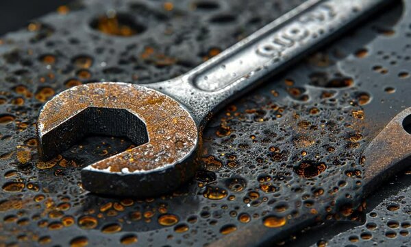 rusty wrench on dark background