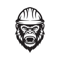 Gorilla Military Helmet vector art illustration, angry gorilla head vector Design element