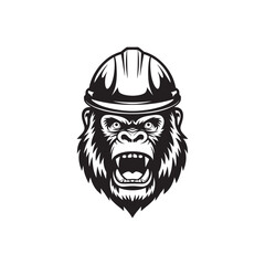 Gorilla Military Helmet vector art illustration, angry gorilla head vector Design element