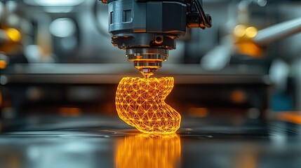 A 3D printer creating an intricate orange object with a geometric design.