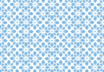 Flower geometric pattern. Seamless vector background. White and blue ornament. Ornament for fabric, wallpaper, packaging. Decorative print