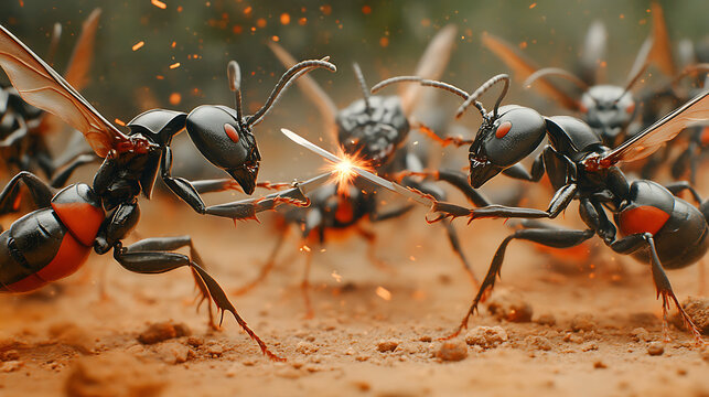 Ants Engaged in Fierce Battle Close Up