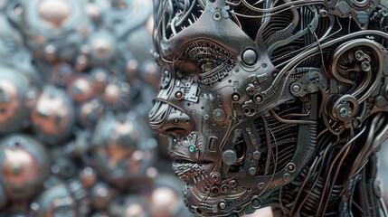 Obraz premium Enamel cyborg surface, shiny and detailed, complex brain structure with cables