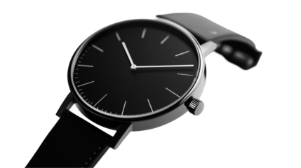 Sleek Modern Wristwatch with Minimalist Black Dial Isolated on Transparent Background 