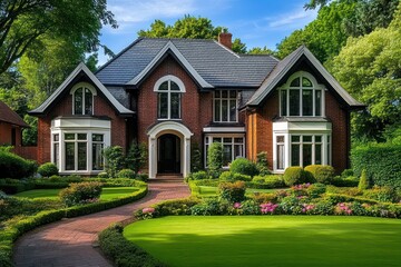 Charming Victorian Red Brick Family Home with Landscaped Front Yard and Black Roof Tiles