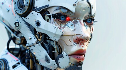 Fototapeta premium Colorful and open-eyed cyborg, closed mouth, ultra-high resolution and contrast