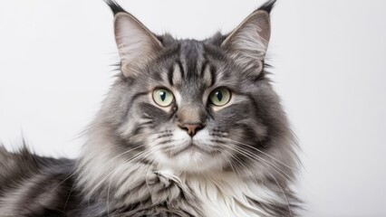 Obraz premium Portrait of Blue maine coon cat on grey background