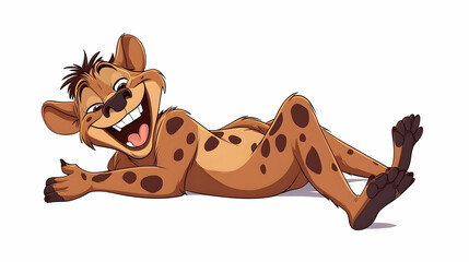 Happy hyena lounging on white background, cartoon style, perfect for children's books or animation